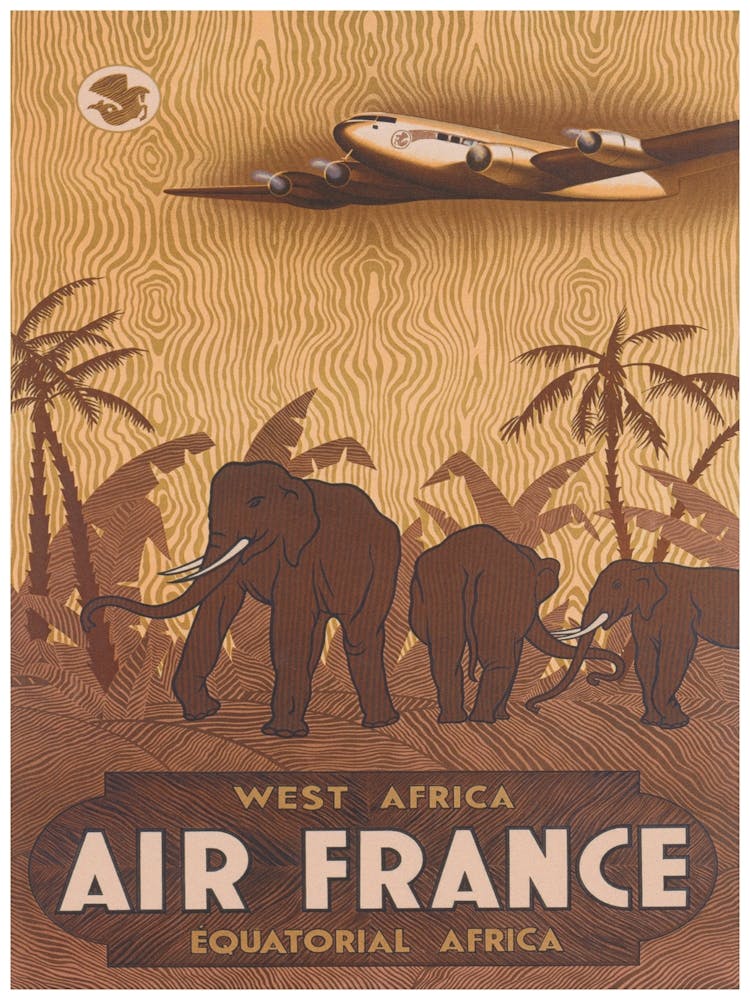 Elephants in Africa, Vintage Travel Poster, Muted Neutral Colors