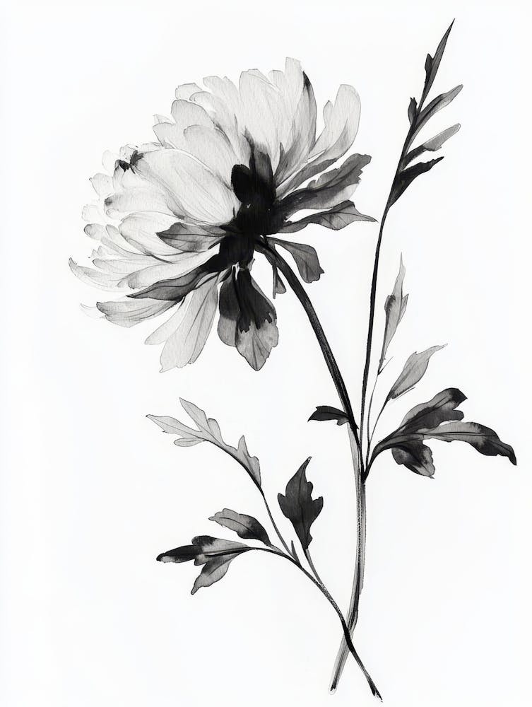 Ink Illustration Of Flower Blooming Chrysanthemum