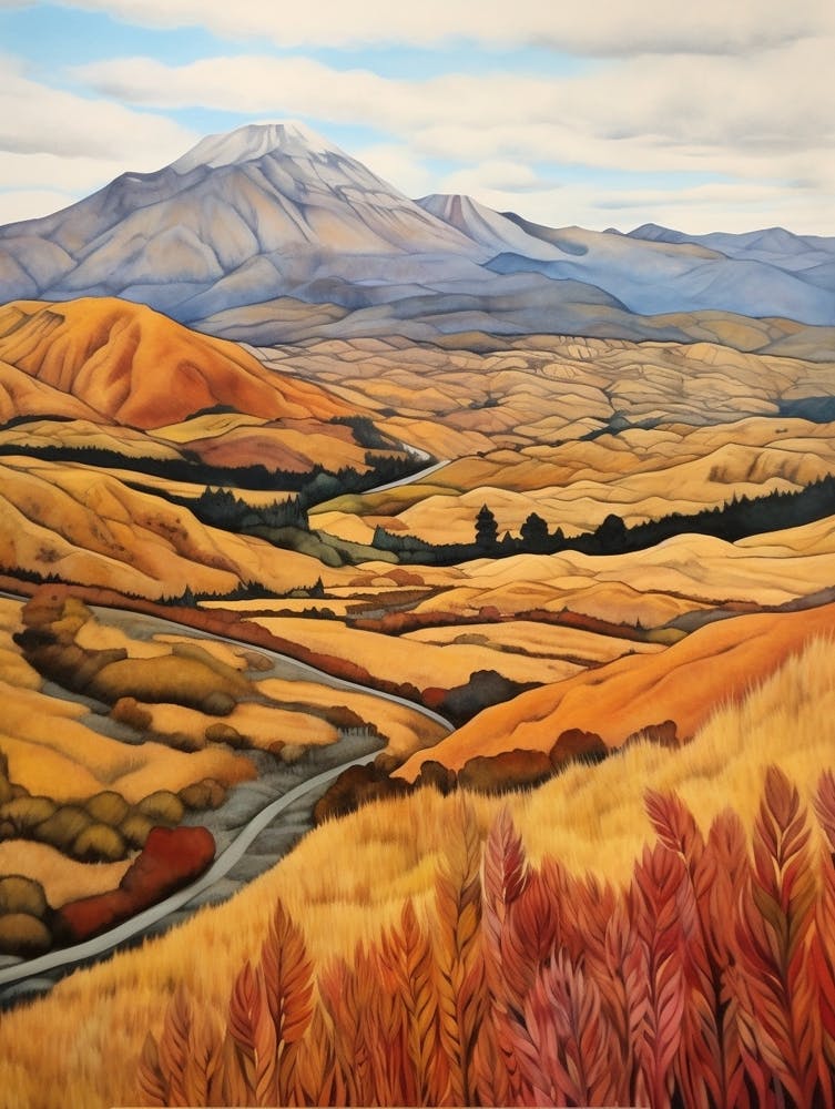 Autumn National Park Painting Tongariro National Park New Zealand
