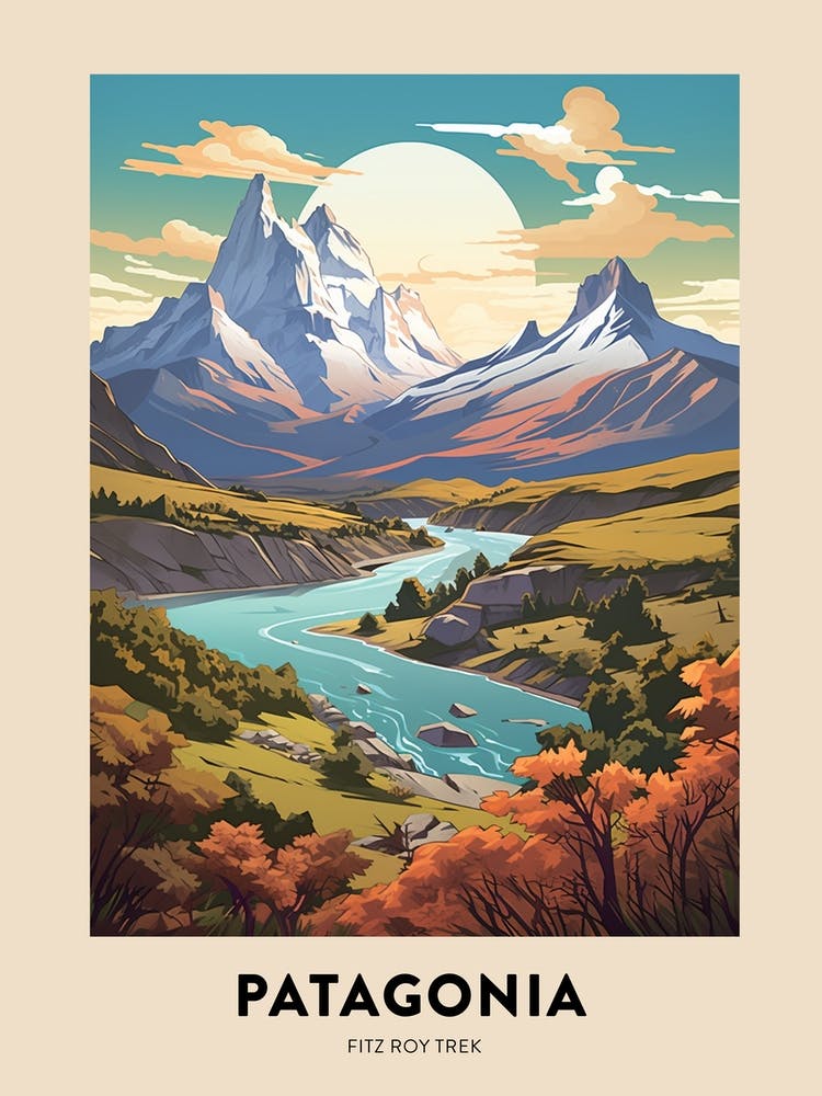 Patagonia 3 Vintage Hiking Travel Poster