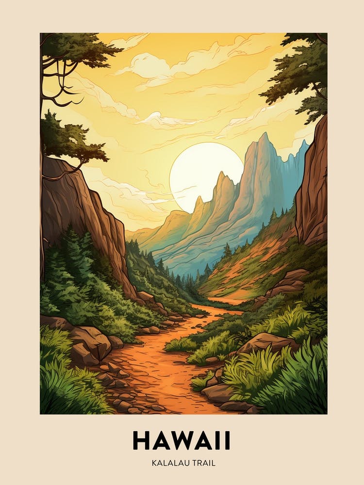 Kalalau Trail Hawaii 3 Vintage Hiking Travel Poster