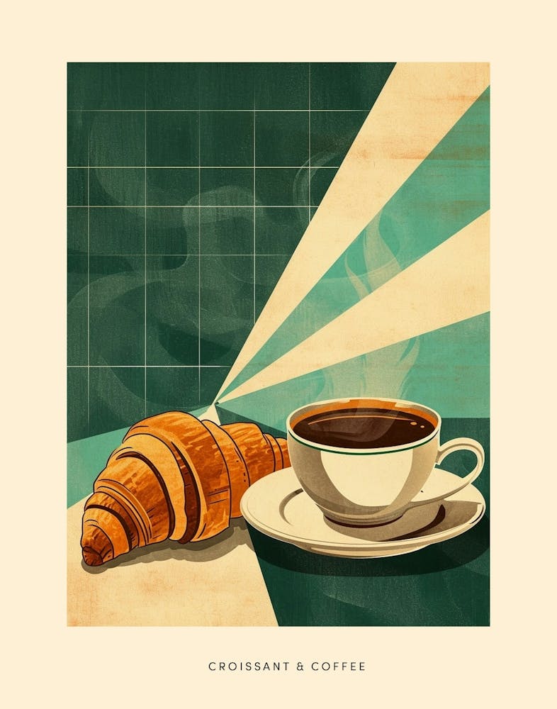 Croissant And Coffee Art Deco Poster