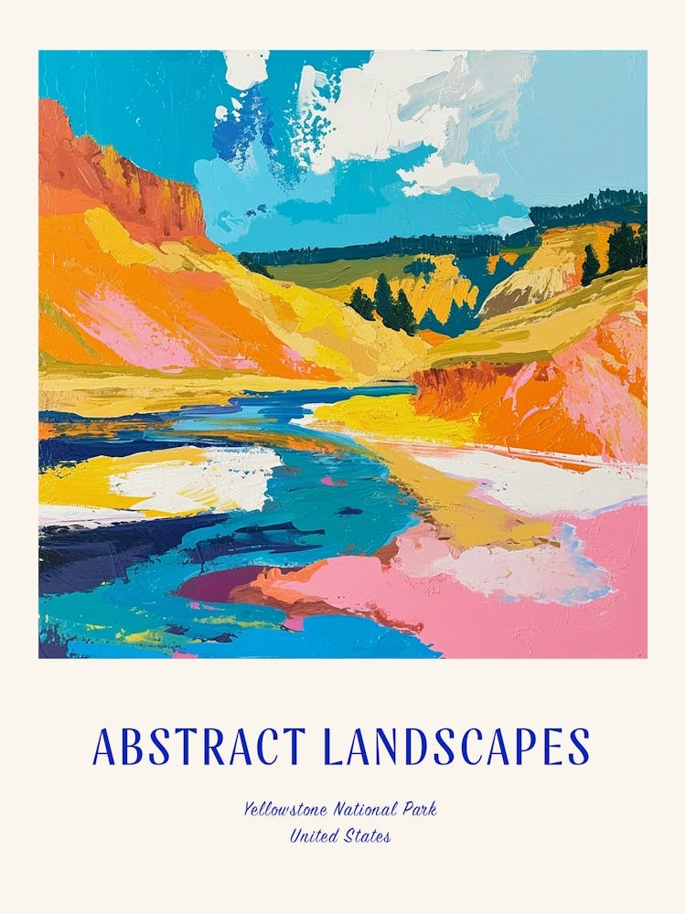 Abstrait Coloré Yellowstone National Park 6 Bleu - Affiche