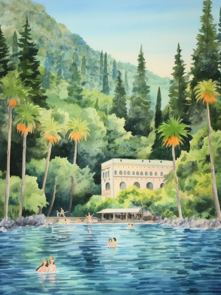 Swimming In Lake Como Italy Watercolour