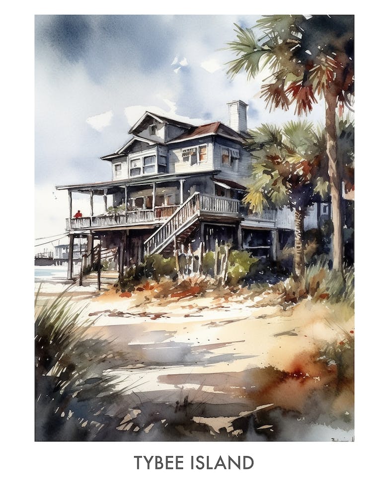 Tybee Island Watercolor 3travel Poster