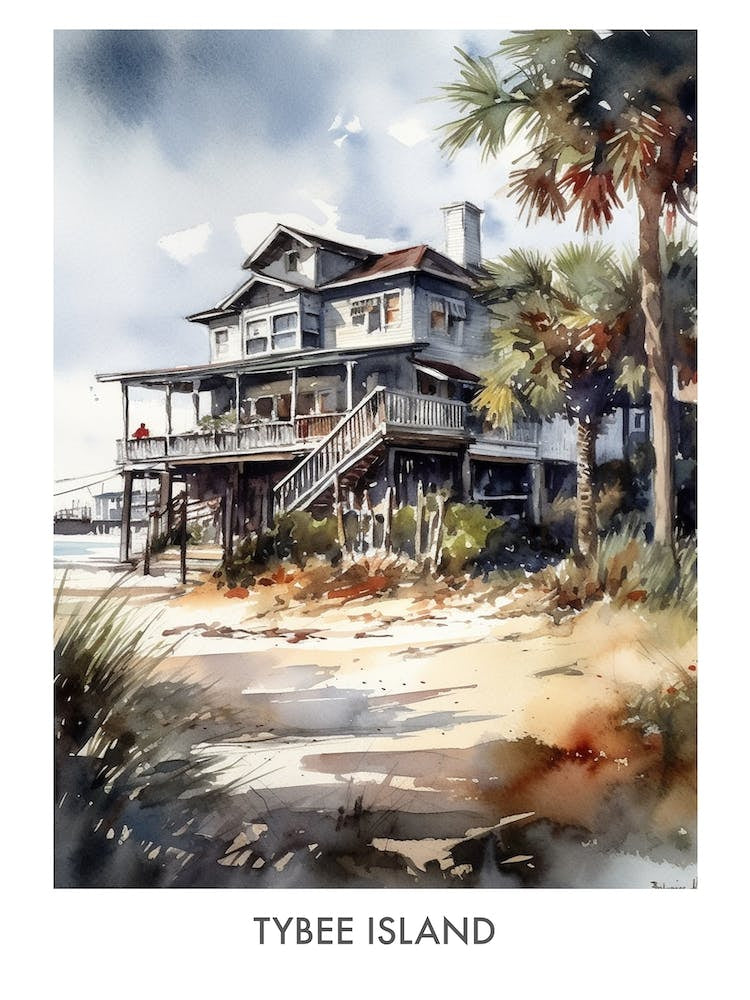 Tybee Island Watercolor 3travel Poster