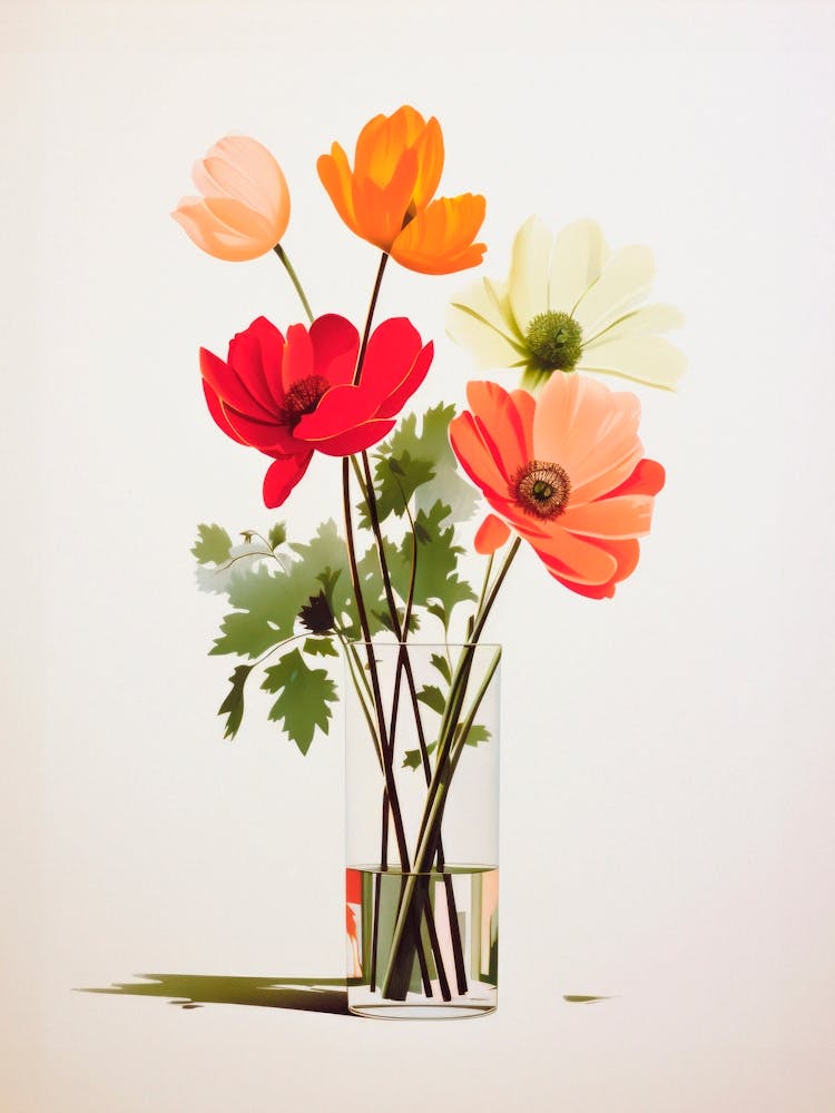 Watercolor Flowers In A Vase