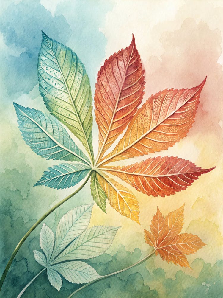 Oil Painting Style Leaf Imprints With Watercolor