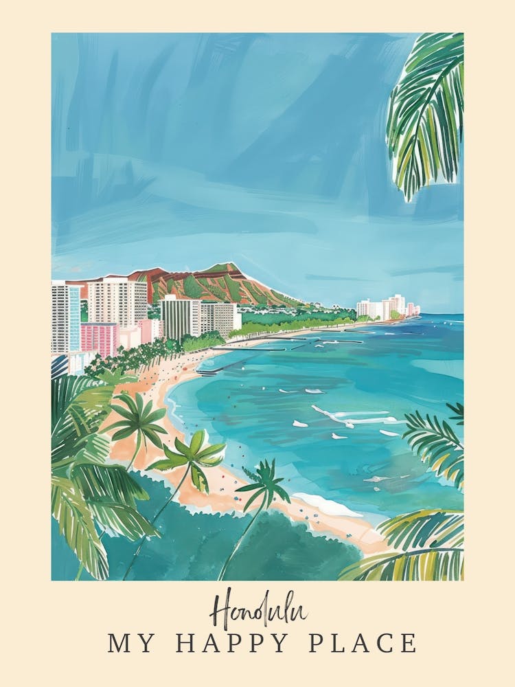 My Happy Place Honolulu 3 Travel Poster
