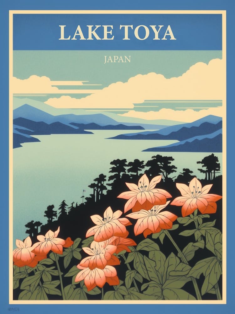 Lake Toya, Japan Vintage Travel Art 3 Poster