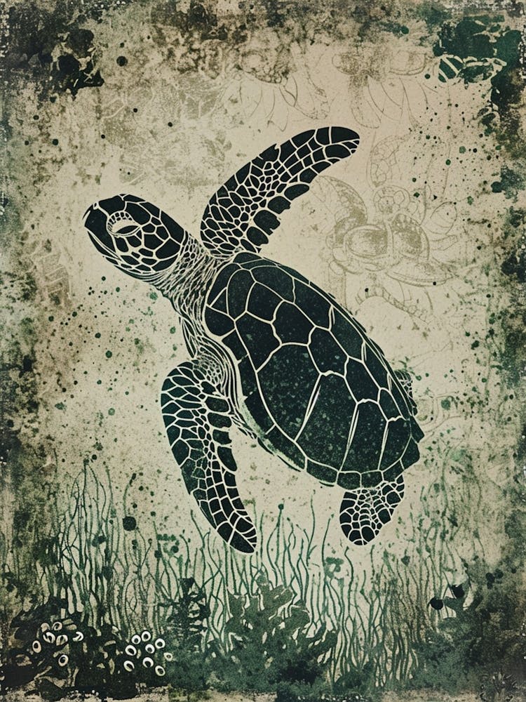 Dark Green Sea Turtle Painting