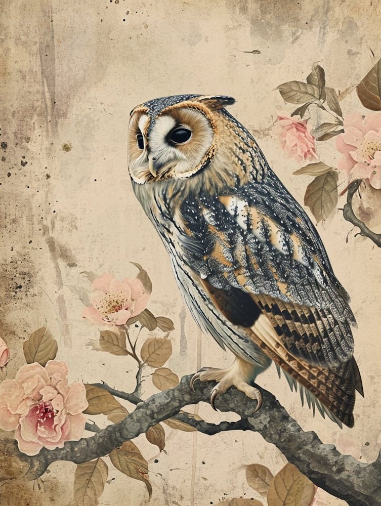 Oriental Bay Owl - Peinture Japonaise 2