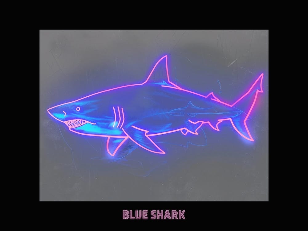 Neon Pink Blue Shark Poster 2