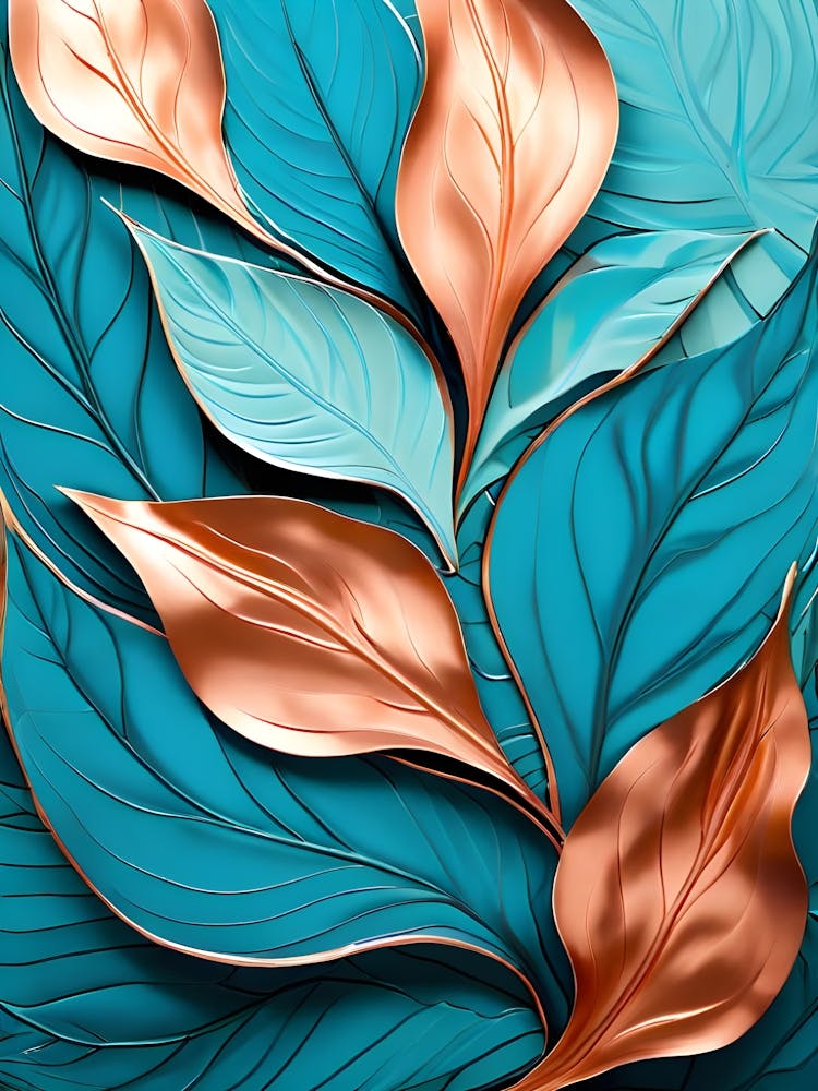 Abstract Leaves In Blue And Copper