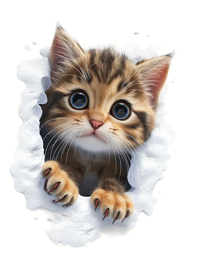 Cute Kitten Cat Peeking From Snow 3