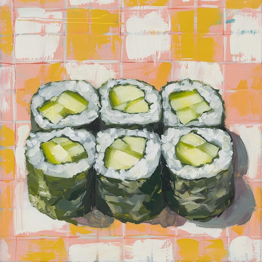 Gurken-Maki-Sushi Pastell-Schachbrettmuster 3