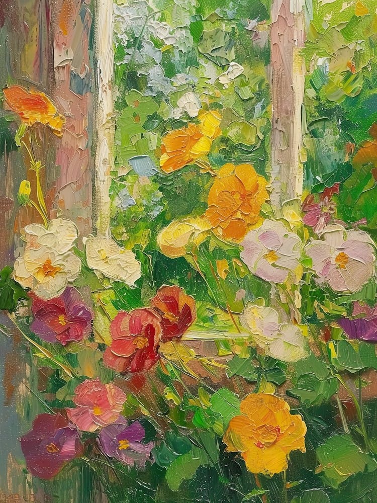 Nasturtium Flowers On A Cottage Window 2