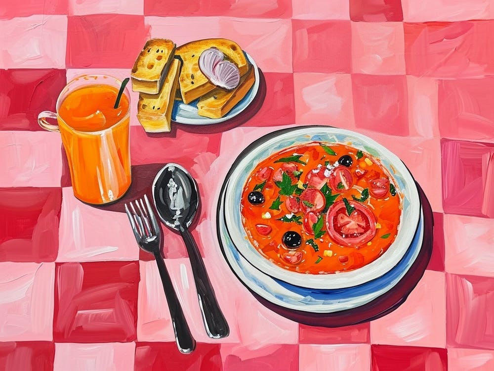 Mediterranean Food Selection Pink Checkerboard 4