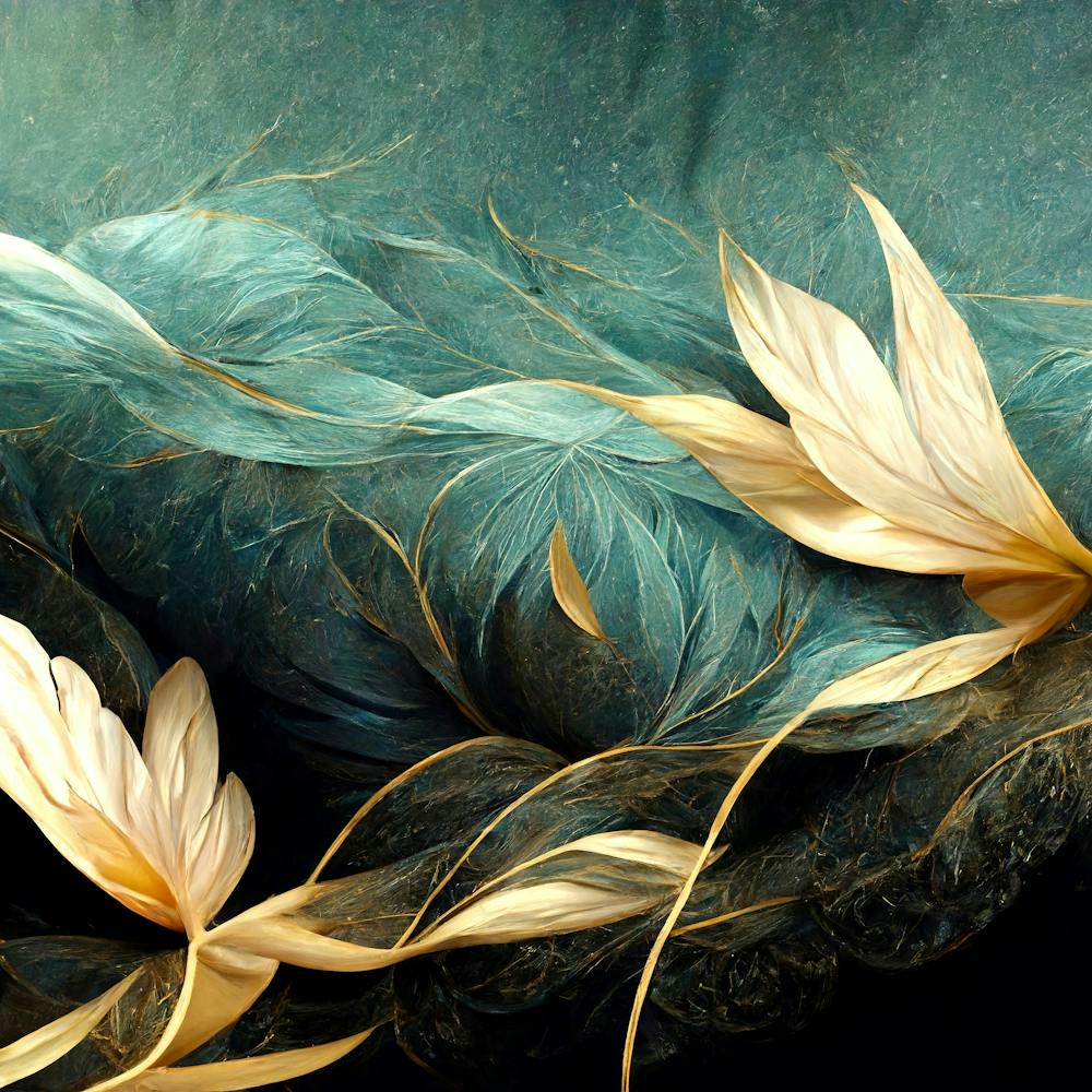 Gold Feathers on Turquoise Background