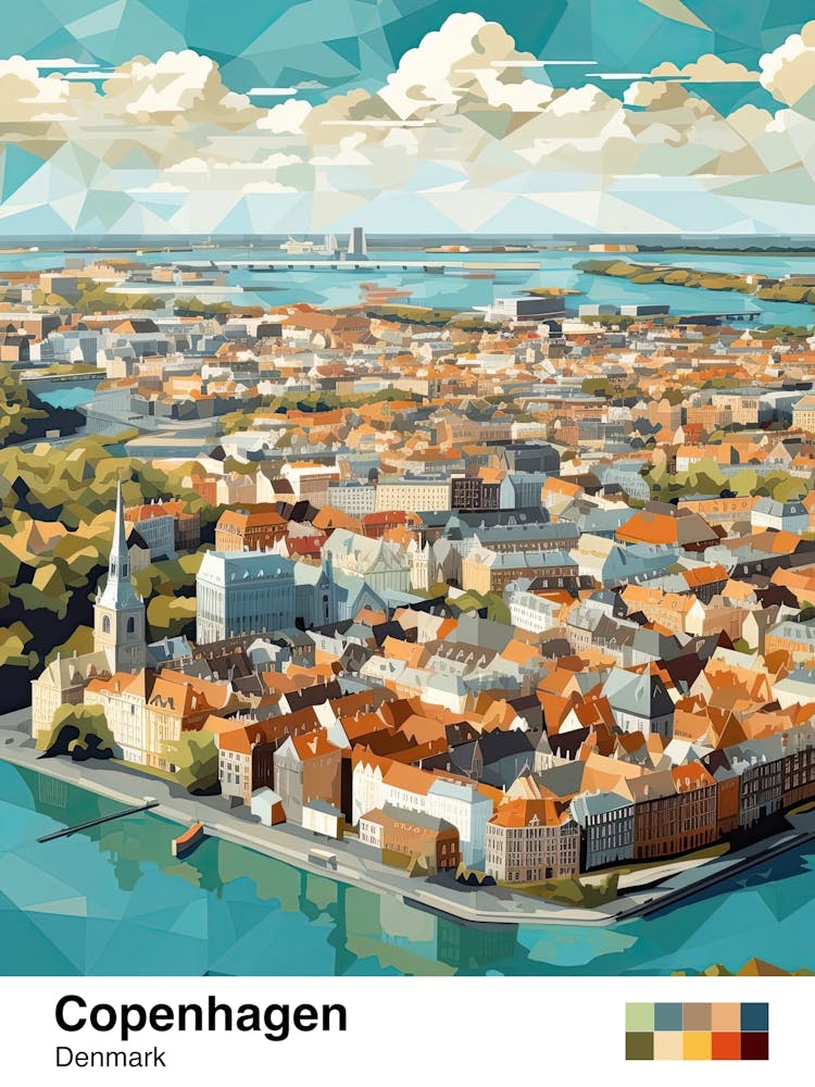 Copenhagen, Denmark, Geometric Illustration 2 Poster