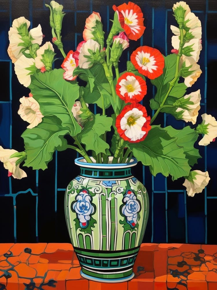 Flowers In A Vase Still Life Painting Hollyhock 2
