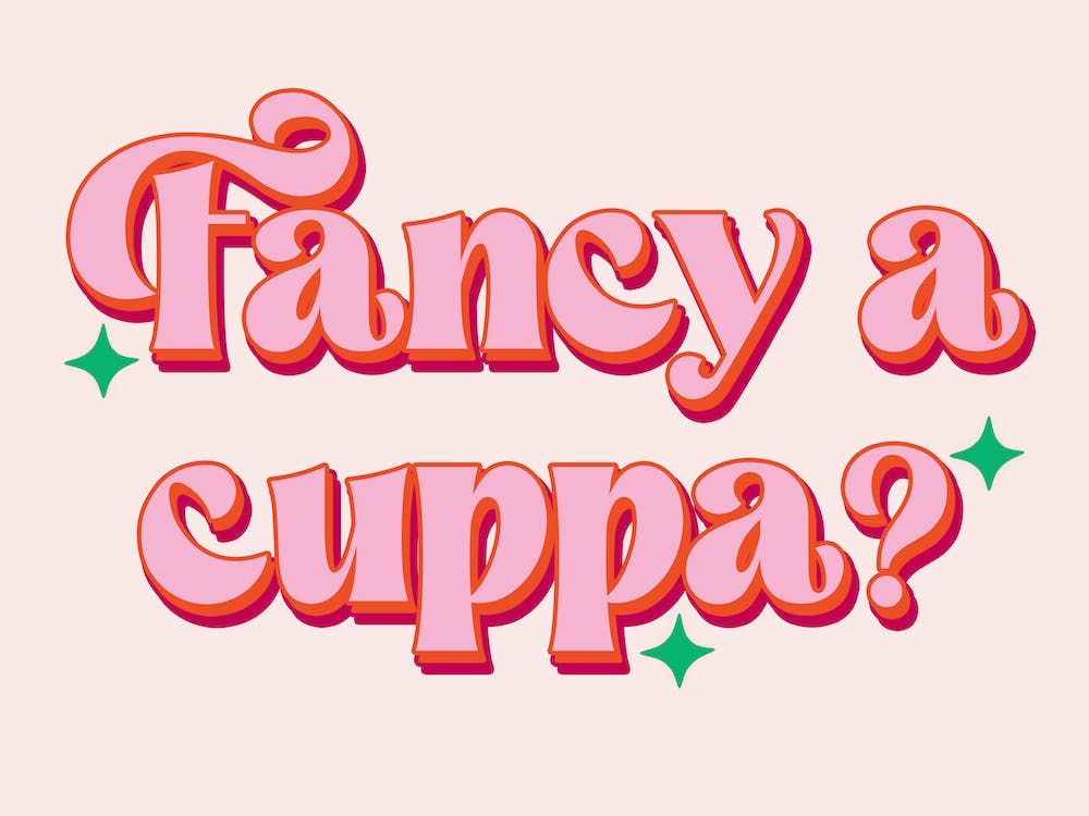 Fancy A Cuppa Light Pink Kitchen Tea Print