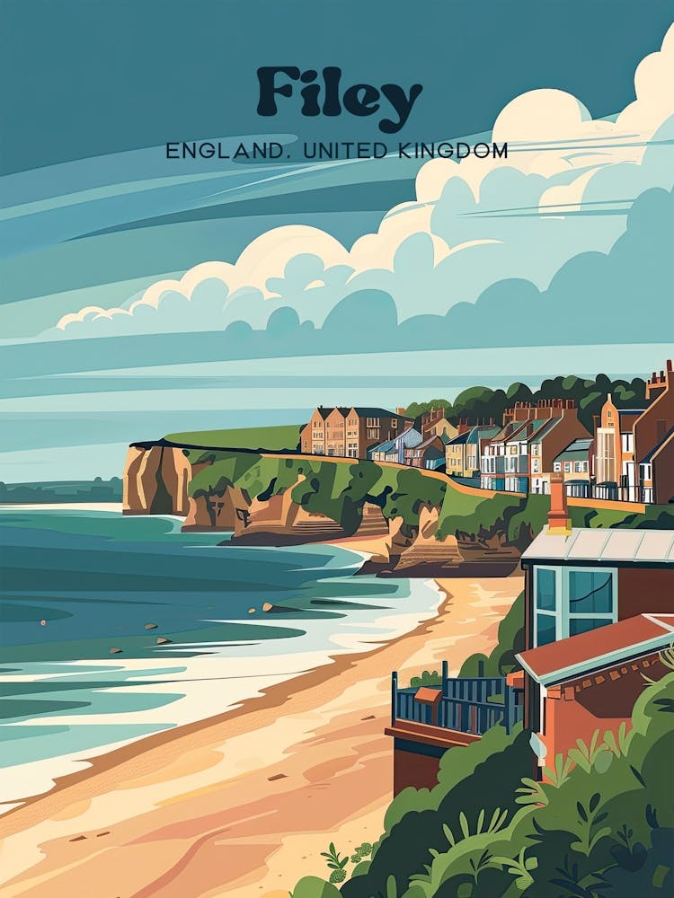 Filey England Coastal Travel Art