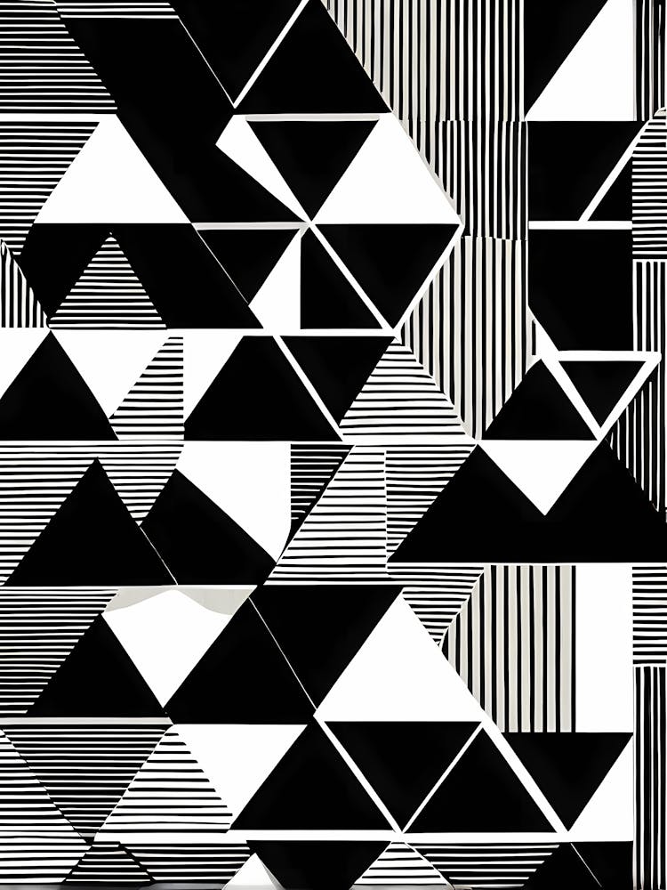 Retro Inspired Linocut Abstract Shapes Black And White Colors art, 197