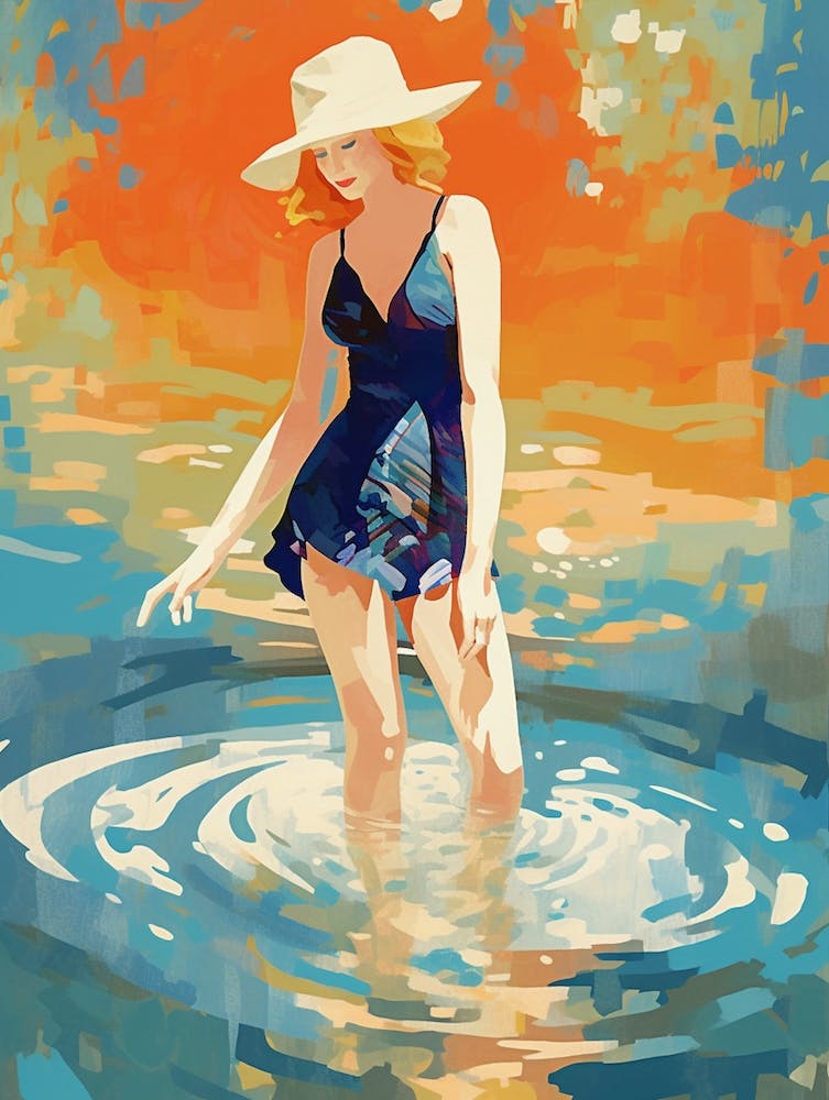 Illustration Of Cowgirl In Water 