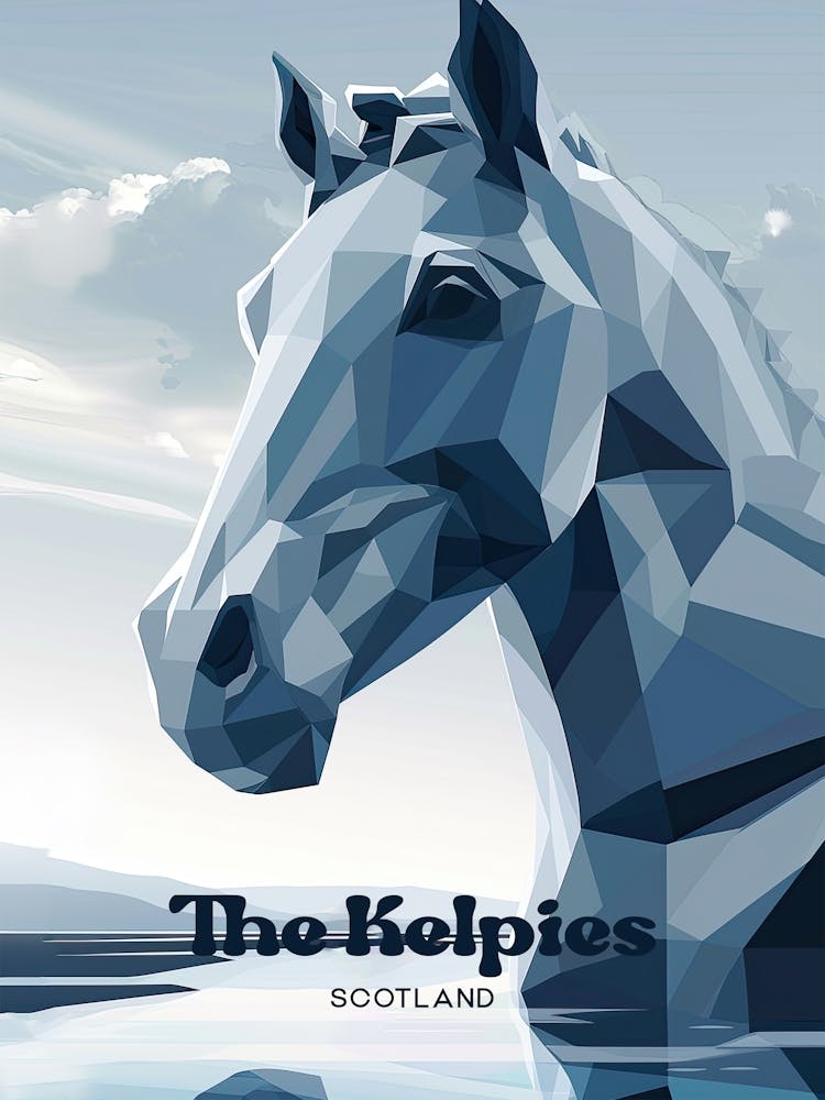 The Kelpies Scotland Sculpture Digital Travel Illustration