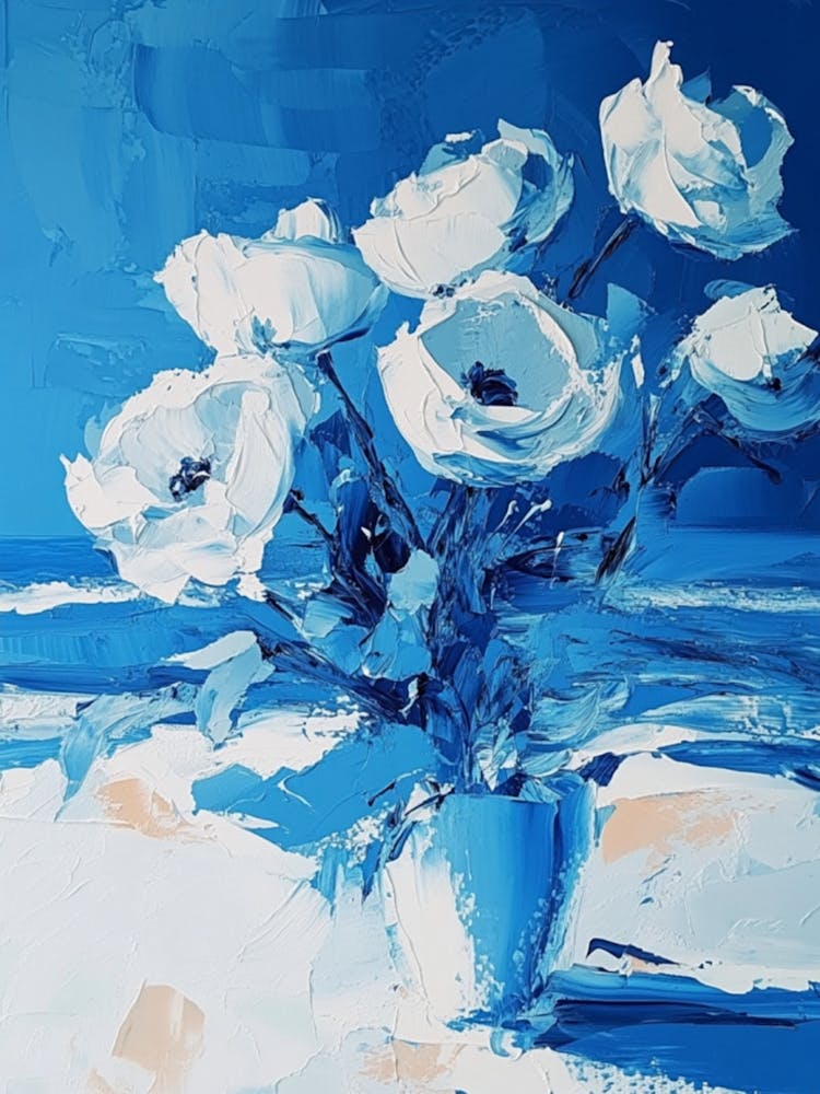 White Flowers In A Blue Vase