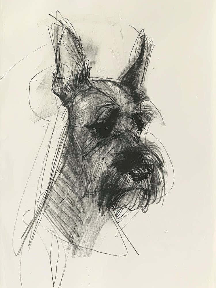 Scottish Terrier Dog Charcoal Line 3
