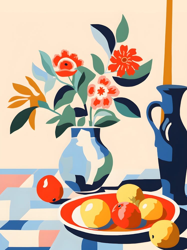 Boho Matisse Style Still Life With Flowers