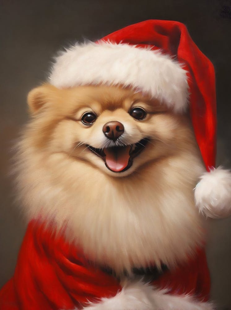 Christmas Santa Pomeranian Vintage Portrait, Dressed Animal Print, Royal Pet Portrait Print, Festive Wall Art, Christmas Printable Wall Art 1