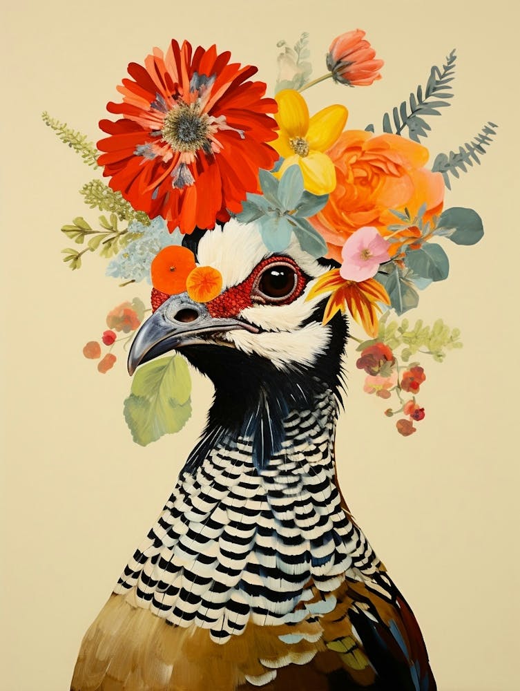 Oiseau avec une couronne de fleurs Faisan 7