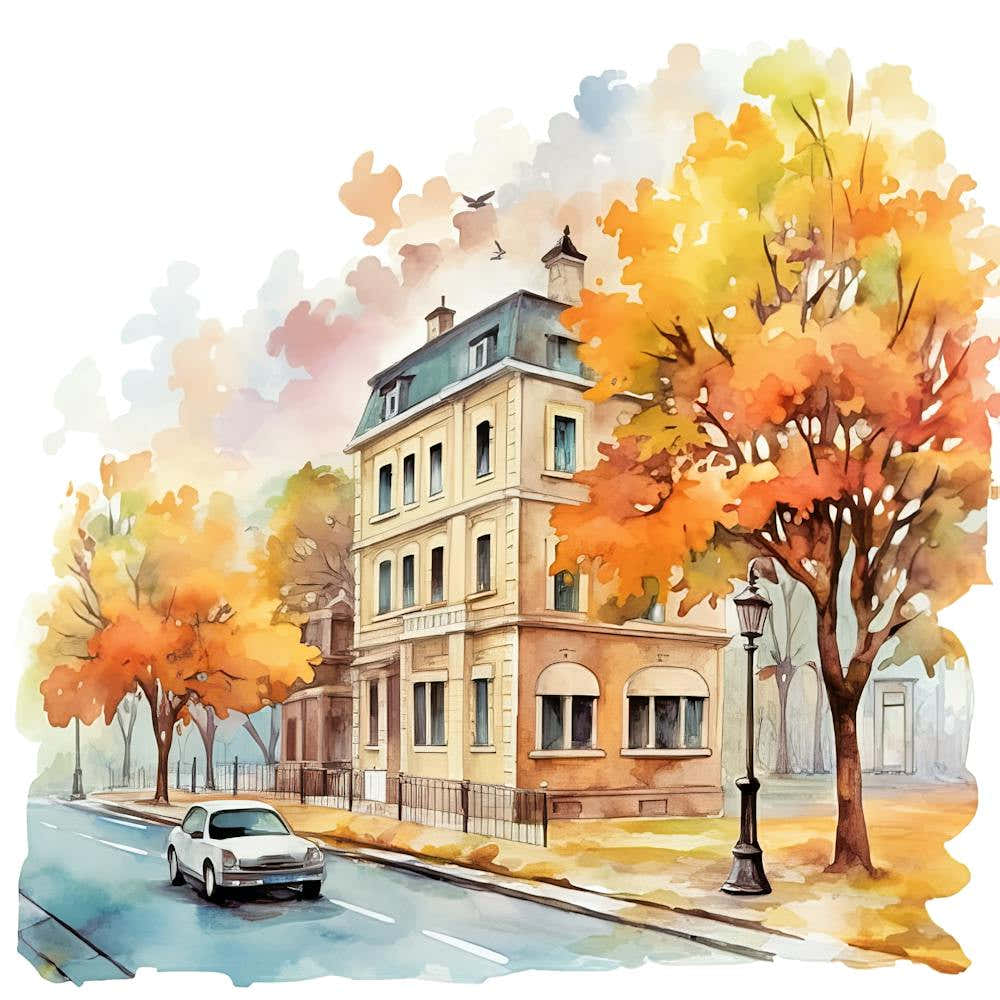 Watercolor Autumn House 3