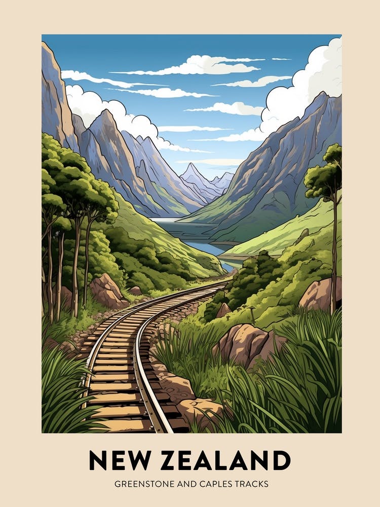Greenstone And Caples Tracks New Zealand 1 Vintage Hiking Travel Poster