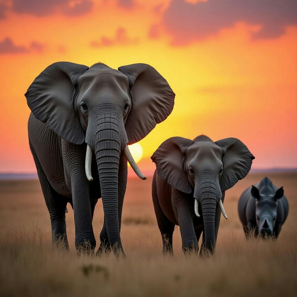 Coucher de Soleil avec des Éléphants