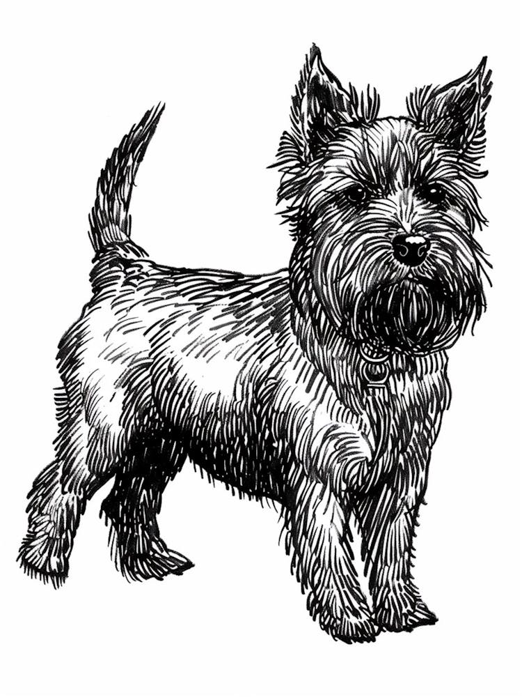 Cute Terrier Dog Line Art 4
