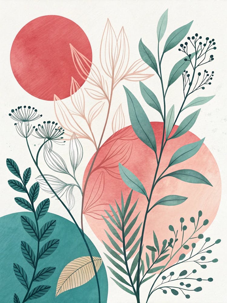 Watercolor Flowers And Leaves