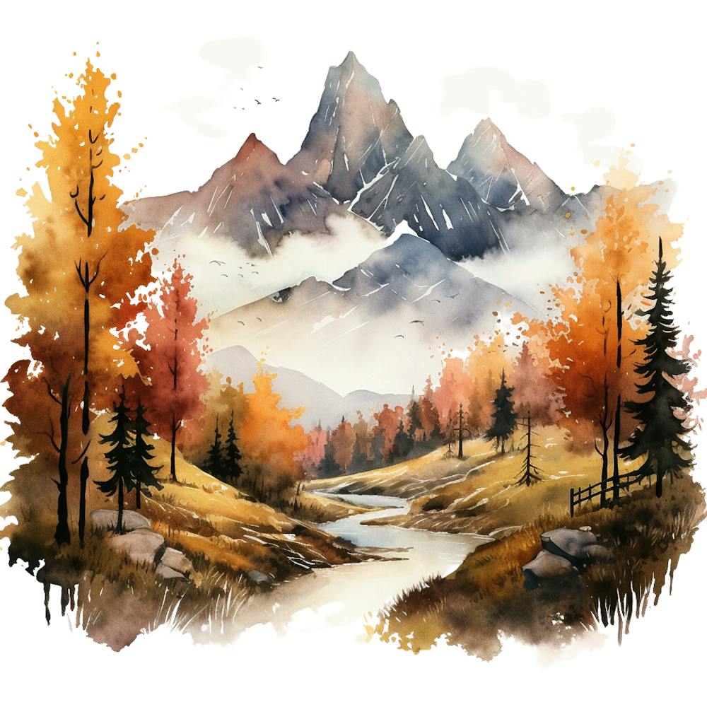 Aquarelle de Montagnes En Automne