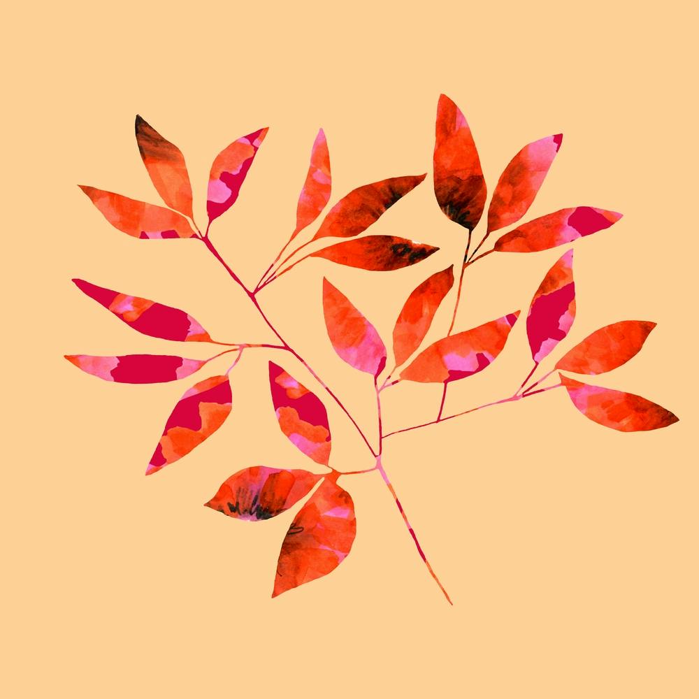 Floral Branches Red Pink Pattern On Pumpkin