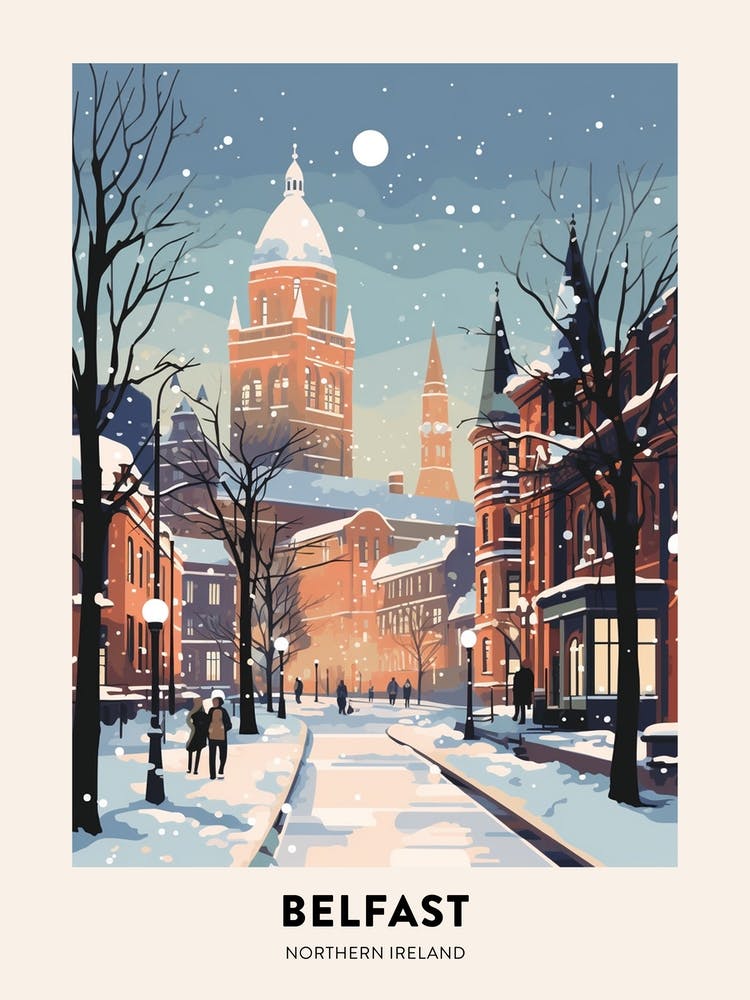 Winter Night  Travel Poster Belfast Northern Ireland 5