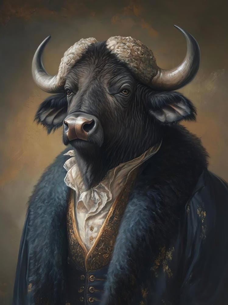 Royal Buffalo Vintage Portrait, Victorian Animal Print, Dressed Farm Animal Altered Art, Renaissance Animal Art, Animal Lover Gift