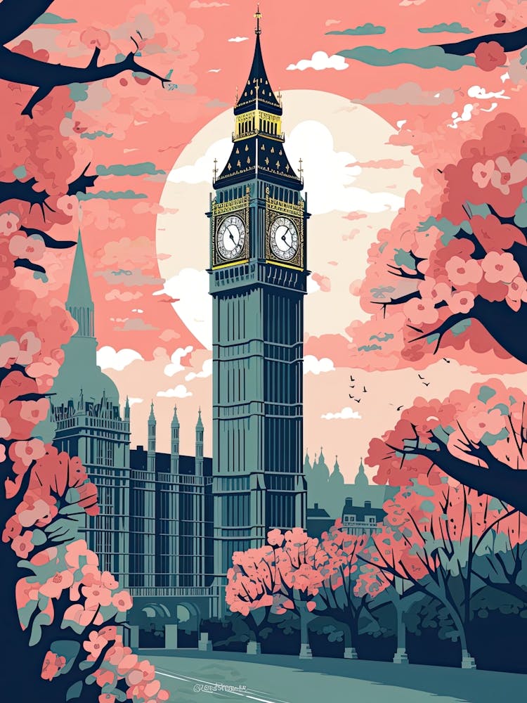 Big Ben, London   Cute Botanical Illustration Travel 2