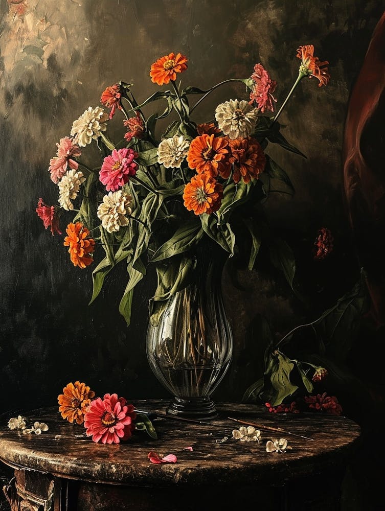 Baroque Floral Still Life Zinnia 4