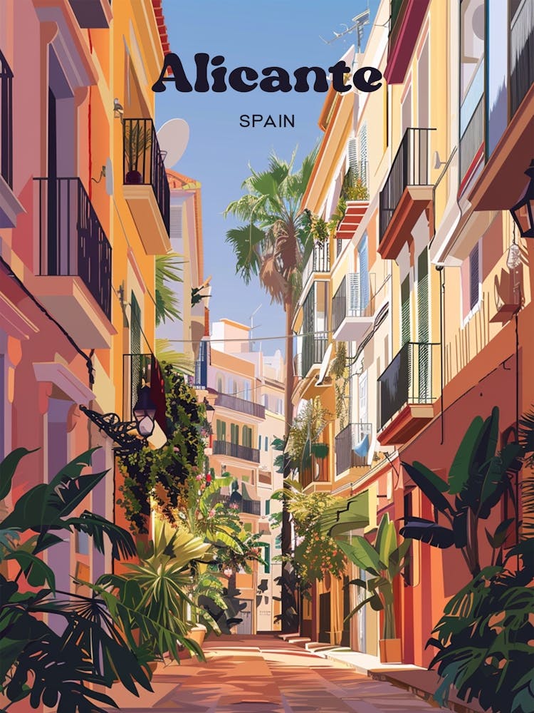 Alicante Spain Streetview Digital Travel Illustration