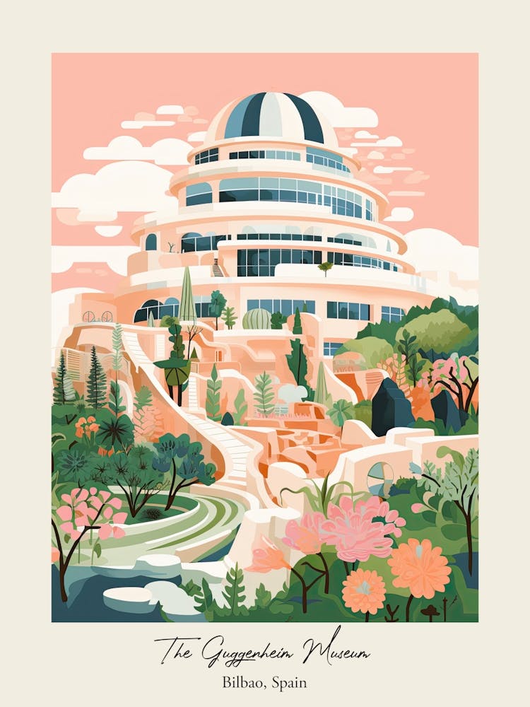 The Guggenheim Museum   Bilbao, Spain   Cute Botanical Illustration Travel 2 Poster