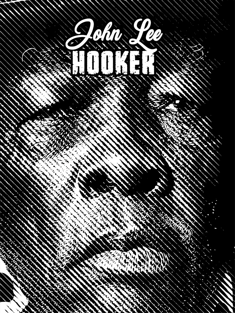 John Lee Hooker Blue Musician Legend in Black White Line Art 2