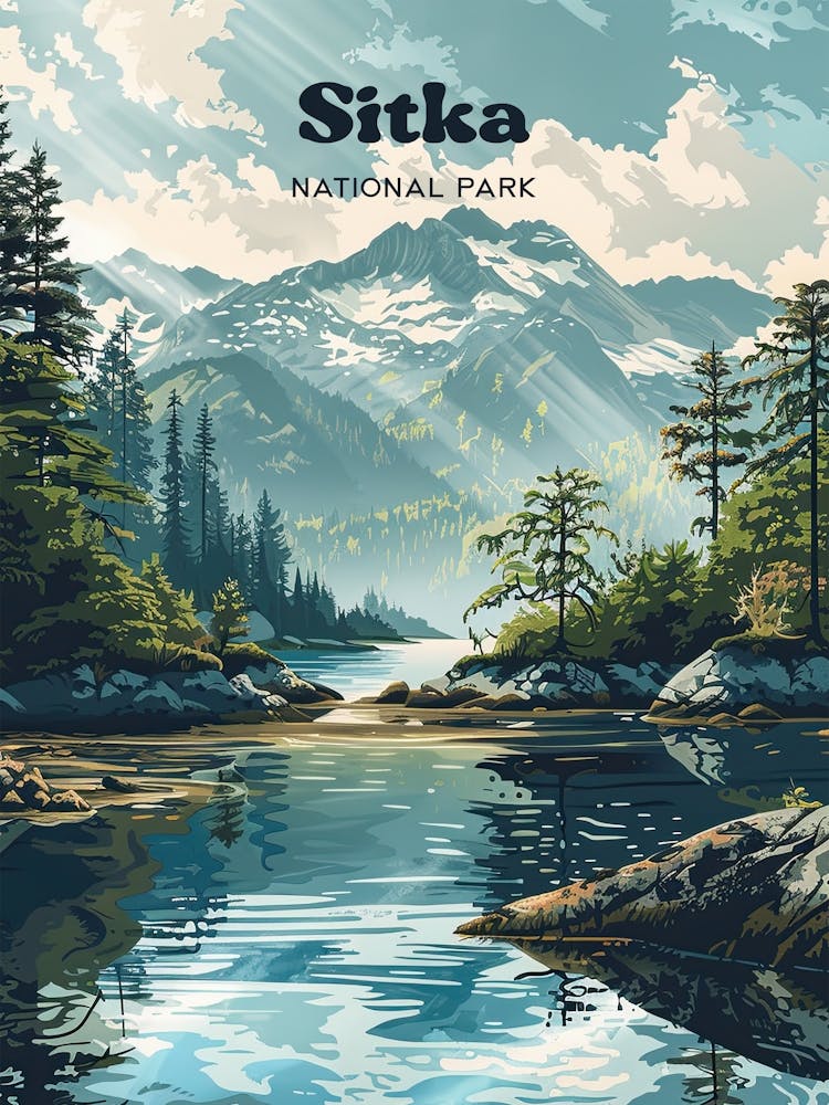 Sitka National Park Alaska Digital Travel Art